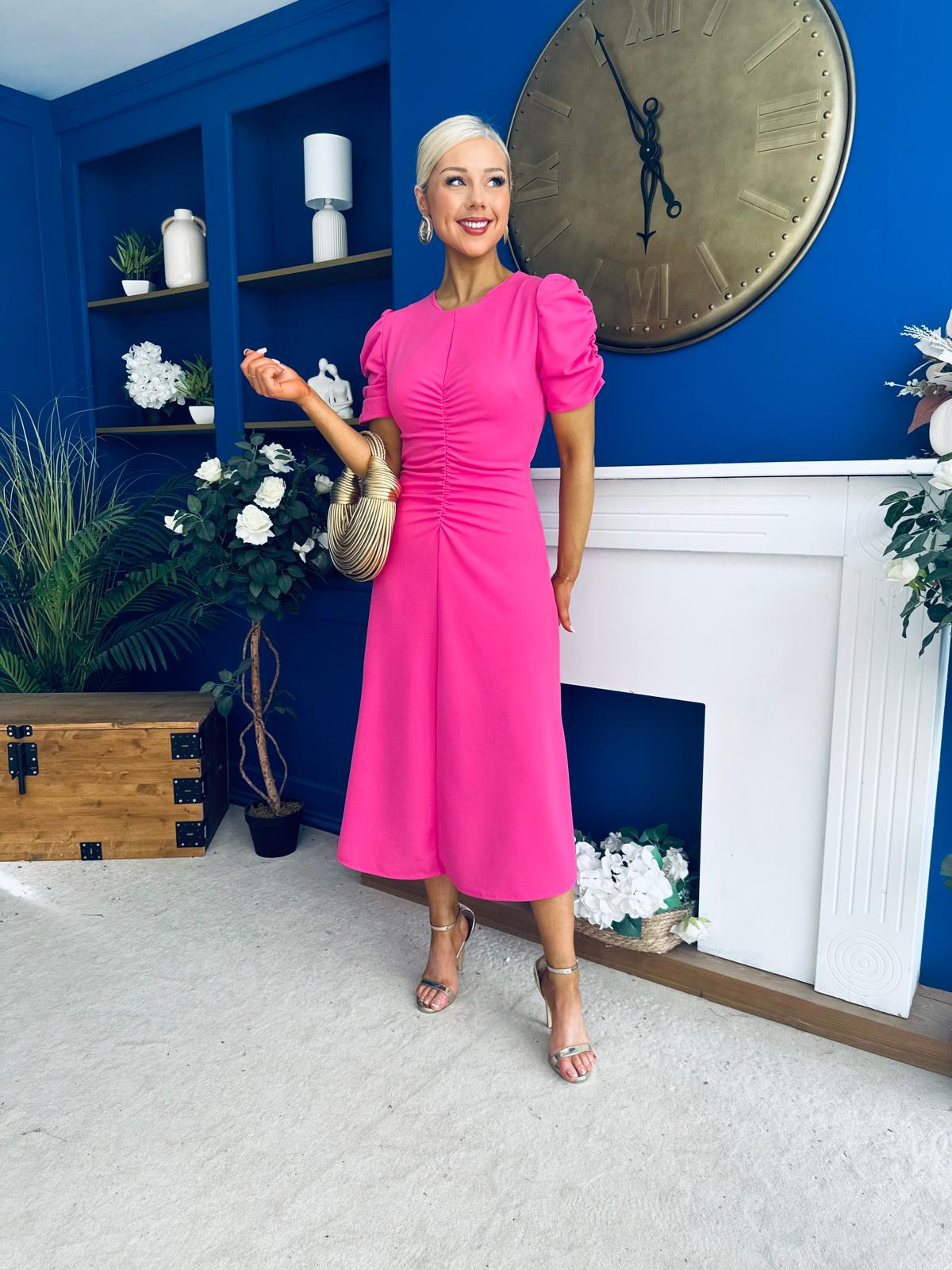 Chloe Gathered Detail Midi Dress Pink