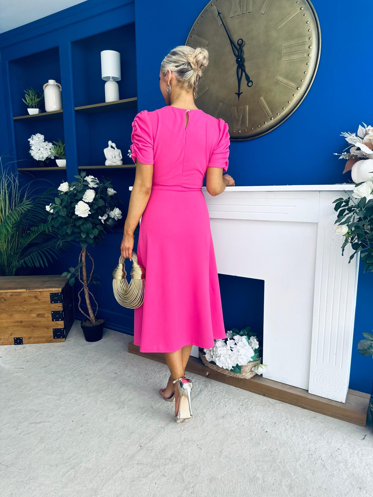 Chloe Gathered Detail Midi Dress Pink