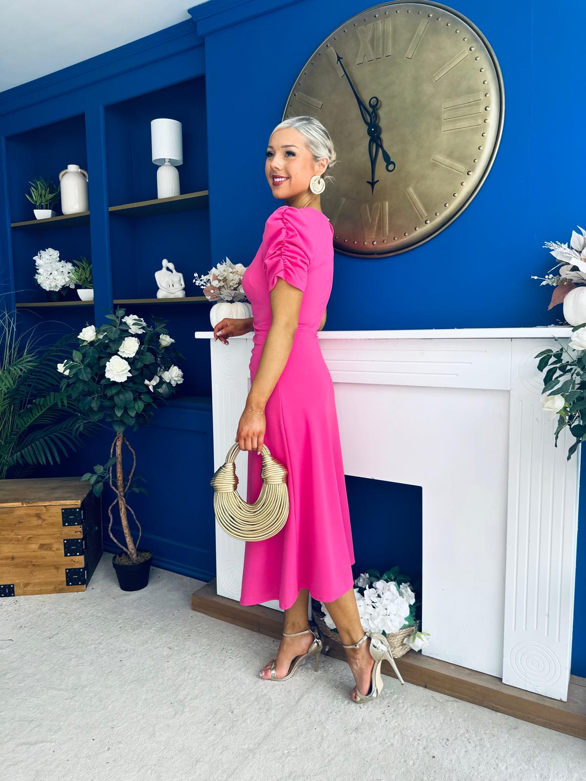 Chloe Gathered Detail Midi Dress Pink