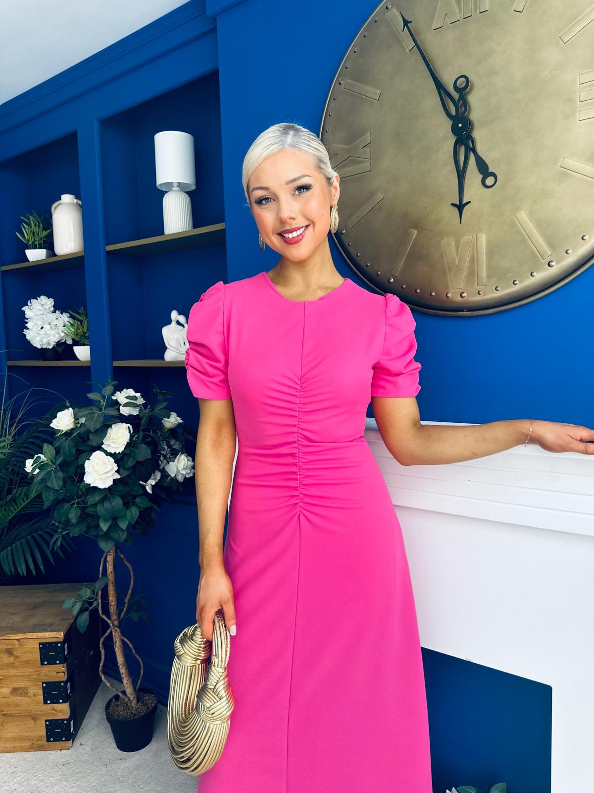 Chloe Gathered Detail Midi Dress Pink