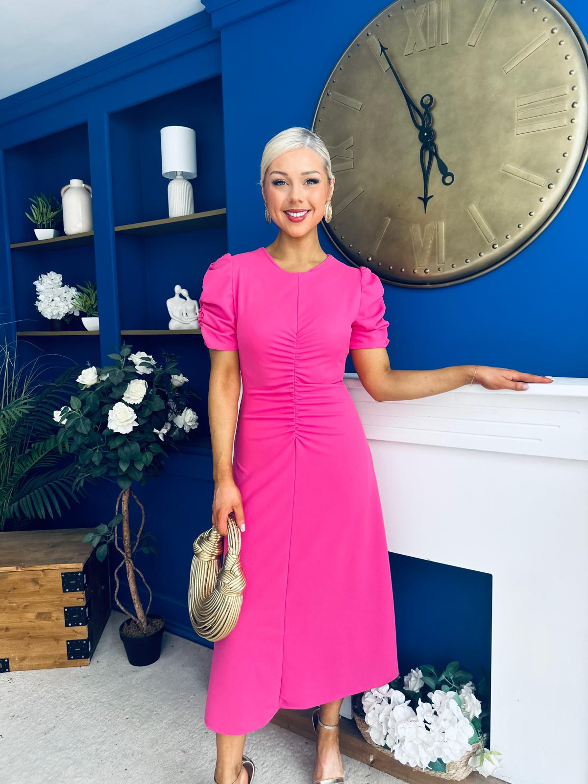 Chloe Gathered Detail Midi Dress Pink