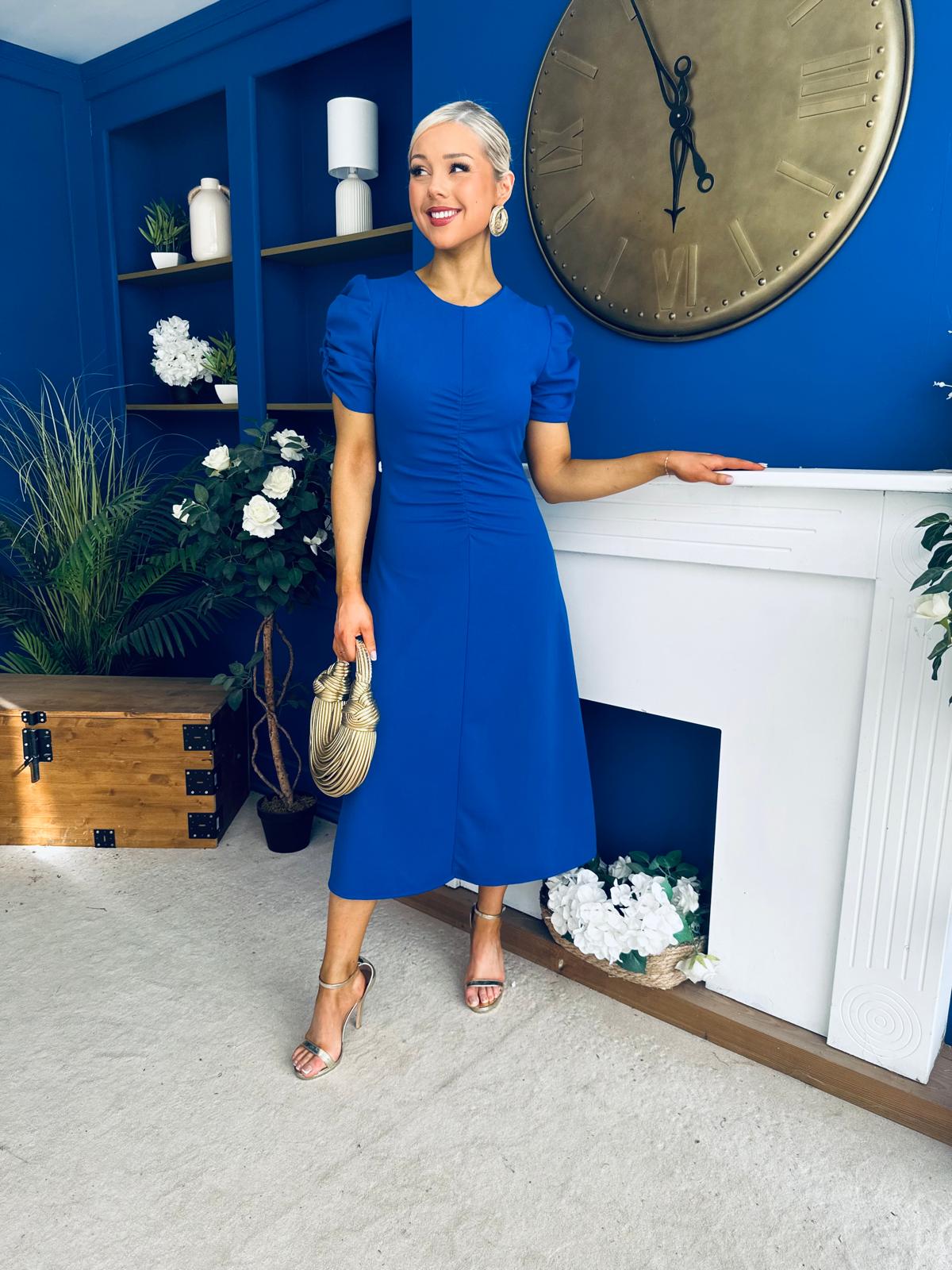 Chloe Gathered Detail Midi Dress Cobalt