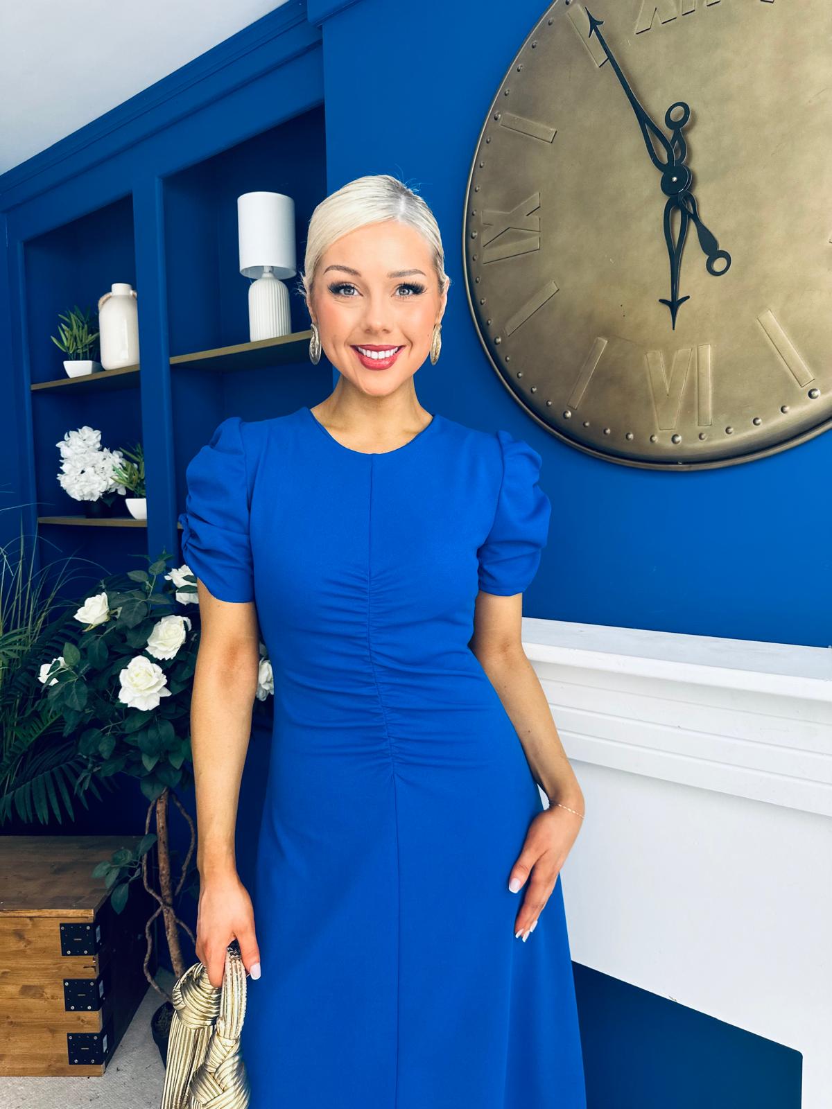 Chloe Gathered Detail Midi Dress Cobalt