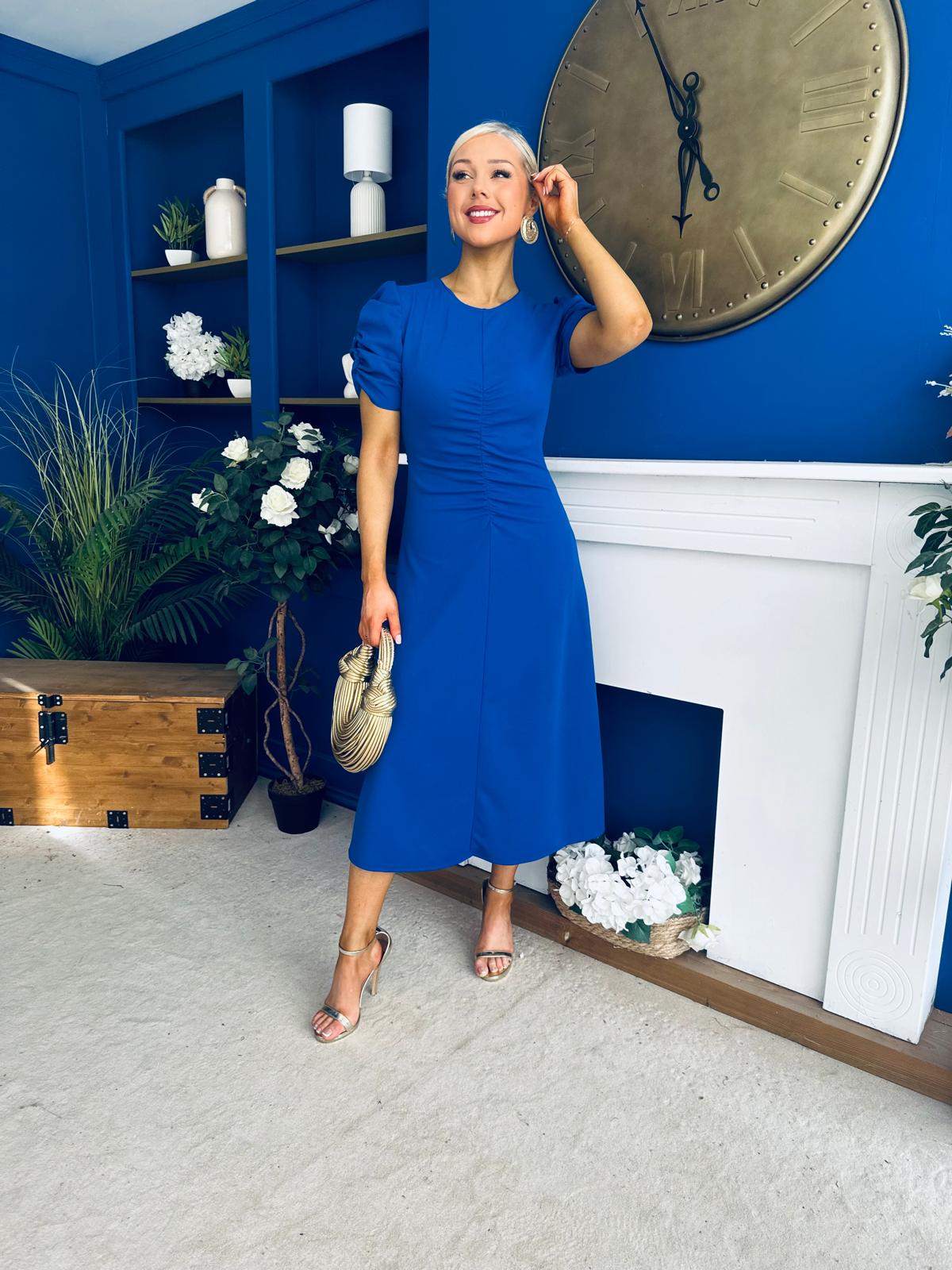 Chloe Gathered Detail Midi Dress Cobalt