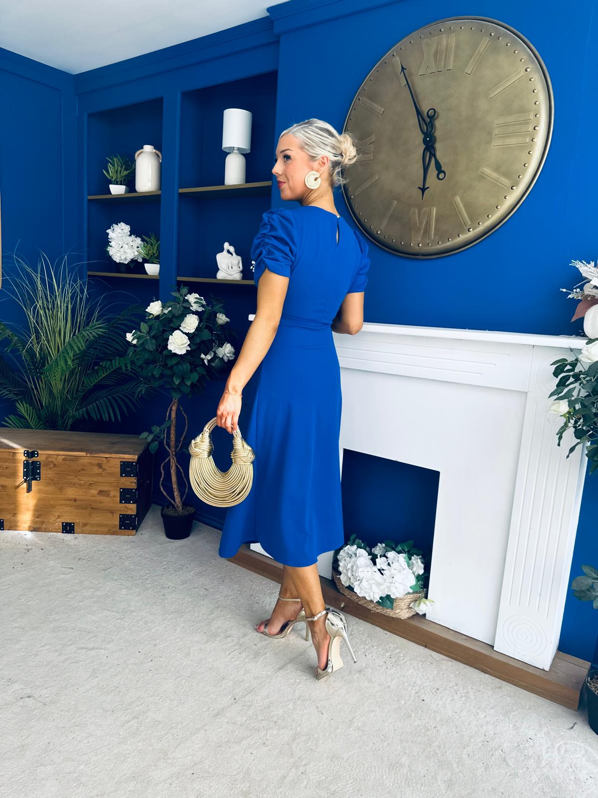 Chloe Gathered Detail Midi Dress Cobalt