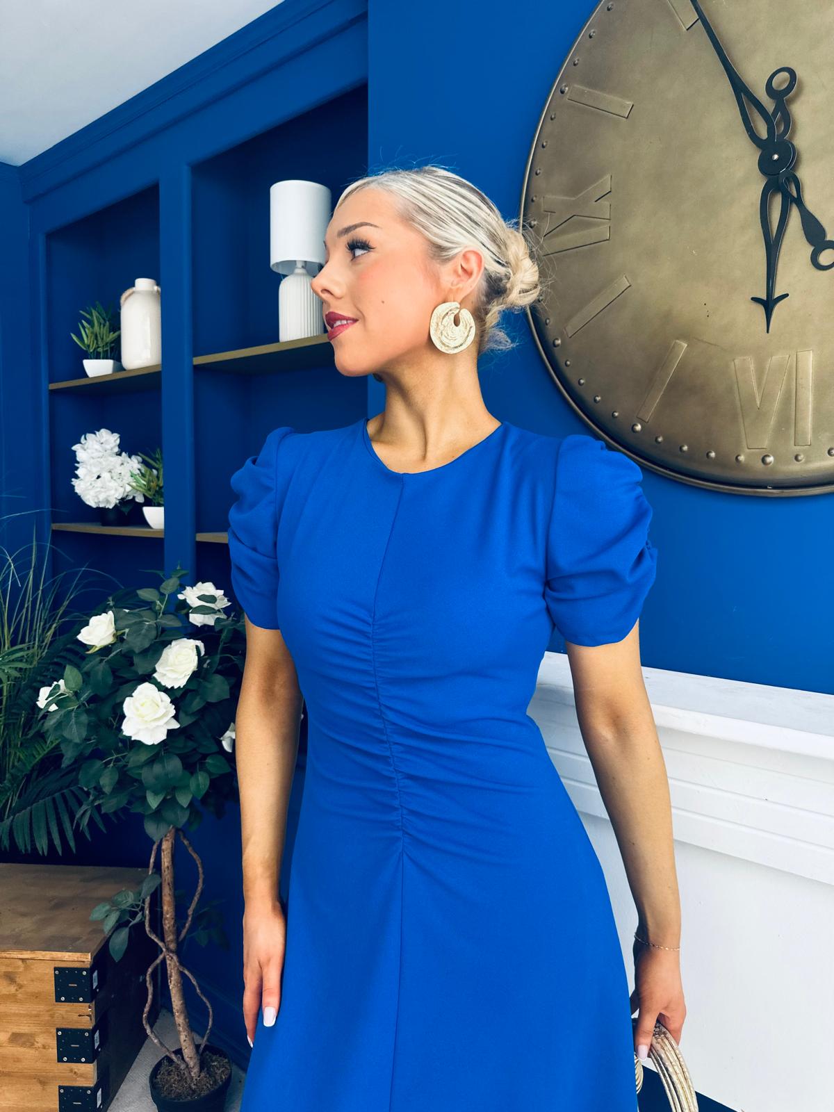 Chloe Gathered Detail Midi Dress Cobalt