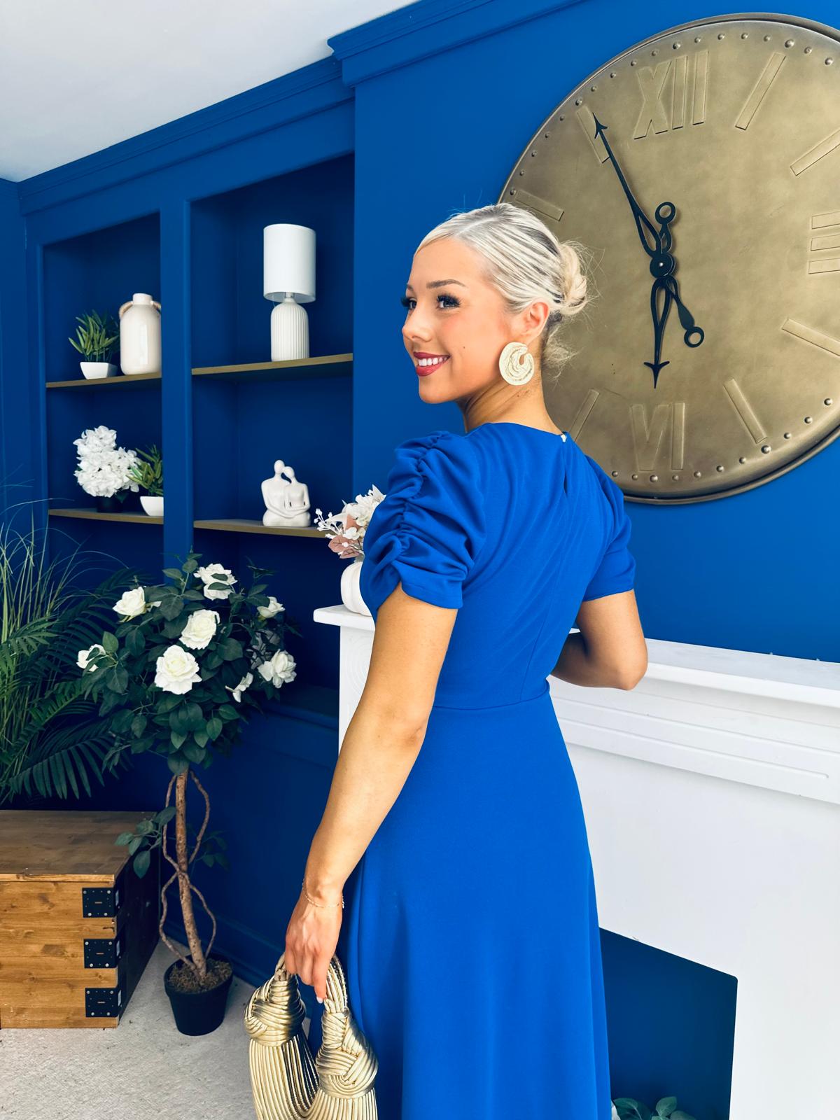 Chloe Gathered Detail Midi Dress Cobalt