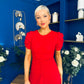 Chloe Gathered Detail Midi Dress Red