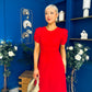 Chloe Gathered Detail Midi Dress Red