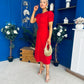 Chloe Gathered Detail Midi Dress Red