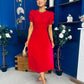 Chloe Gathered Detail Midi Dress Red