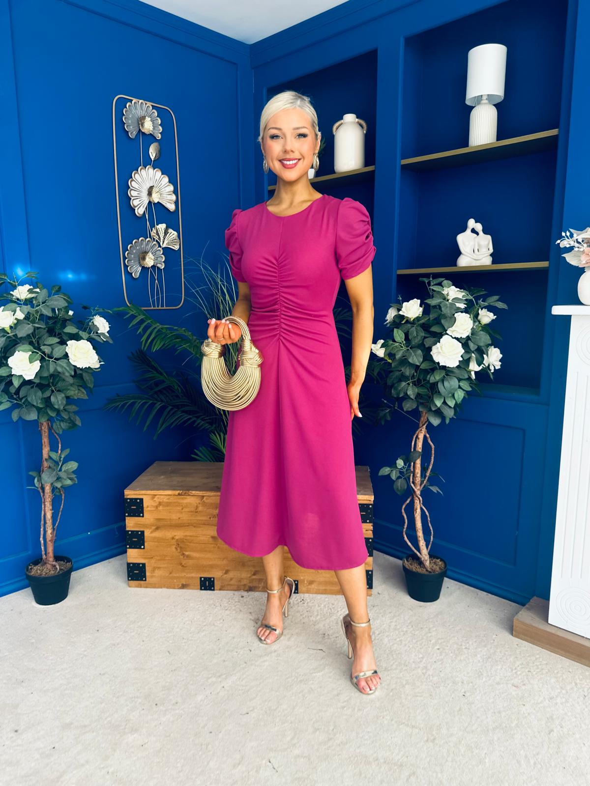 Chloe Gathered Detail Midi Dress Berry