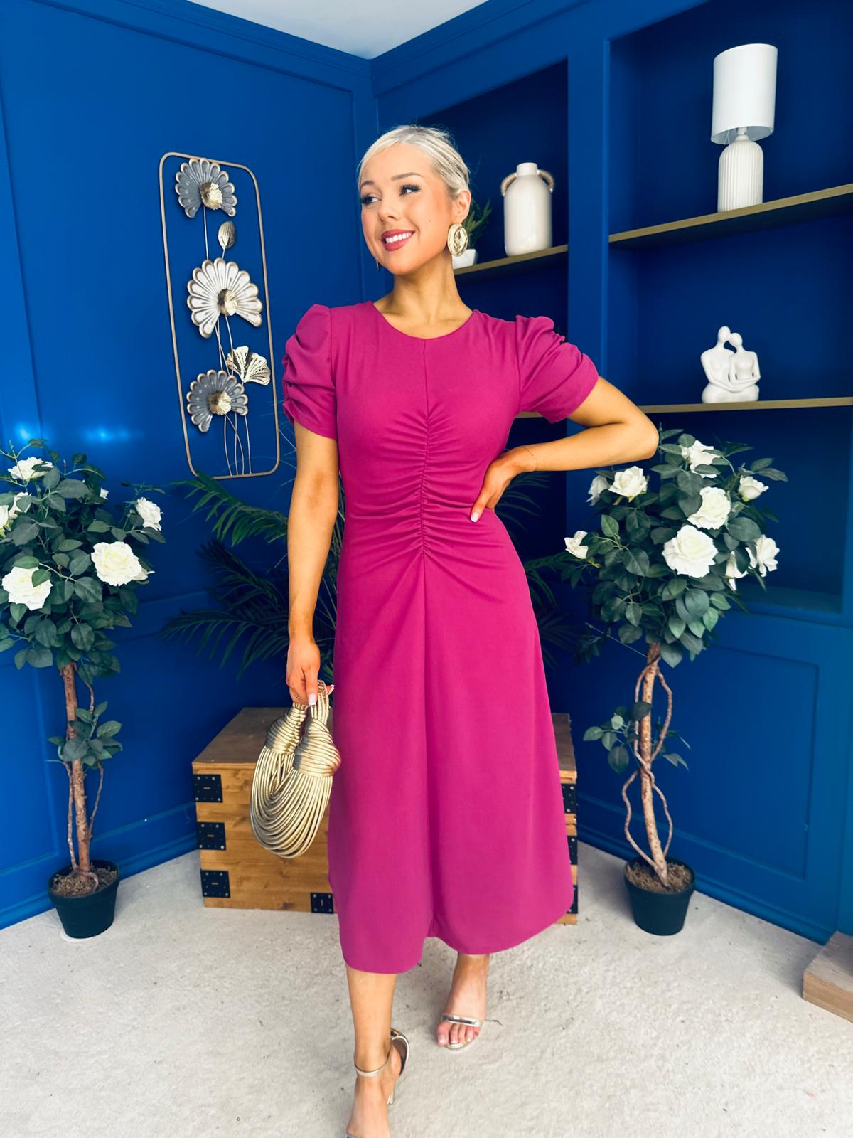 Chloe Gathered Detail Midi Dress Berry