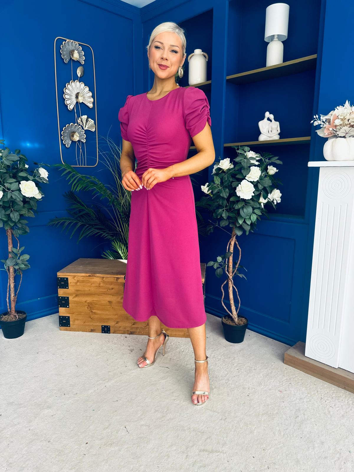 Chloe Gathered Detail Midi Dress Berry