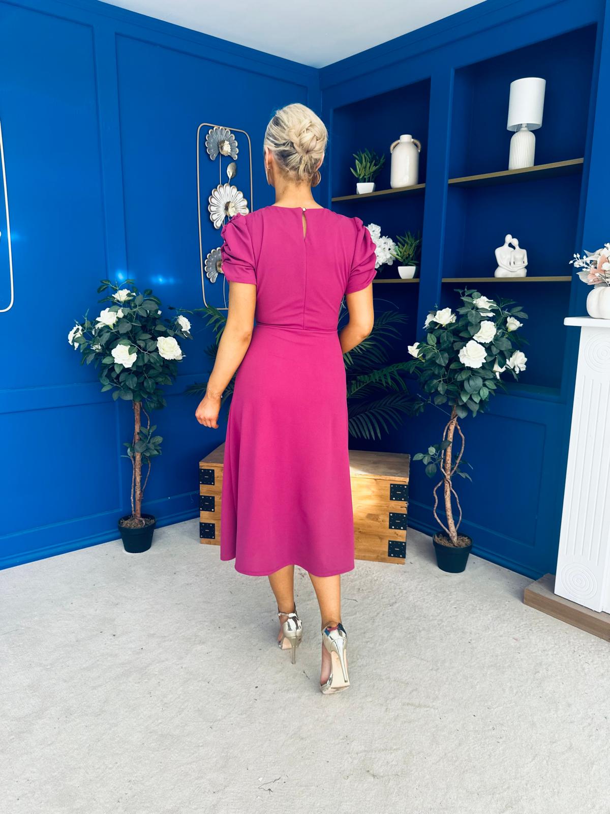Chloe Gathered Detail Midi Dress Berry