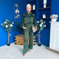 Gracie Satin Pinstripe Top & Trouser Set Green
