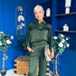 Gracie Satin Pinstripe Top & Trouser Set Green