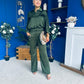 Gracie Satin Pinstripe Top & Trouser Set Green