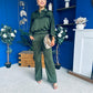 Gracie Satin Pinstripe Top & Trouser Set Green