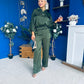 Gracie Satin Pinstripe Top & Trouser Set Green