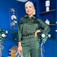 Gracie Satin Pinstripe Top & Trouser Set Green