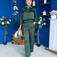 Gracie Satin Pinstripe Top & Trouser Set Green