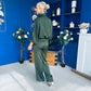 Gracie Satin Pinstripe Top & Trouser Set Green