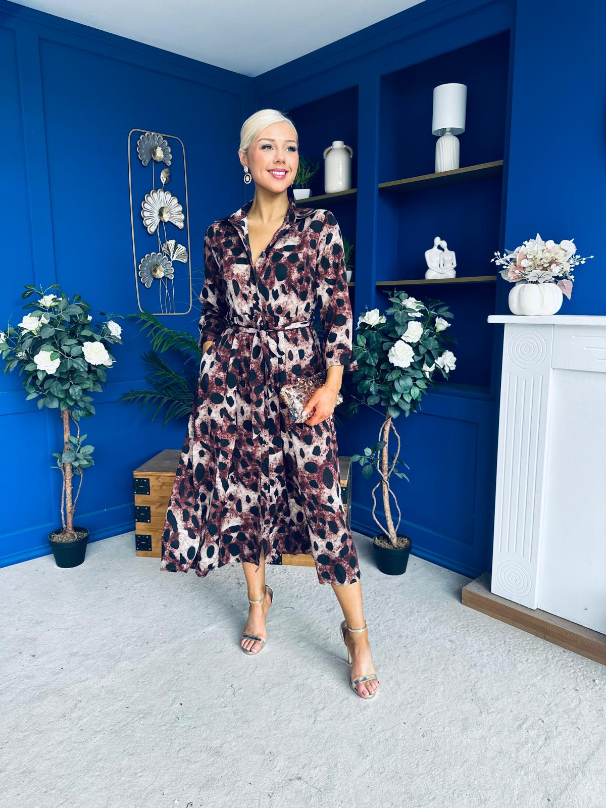 Angela Maxi Shirt Dress Animal Brown