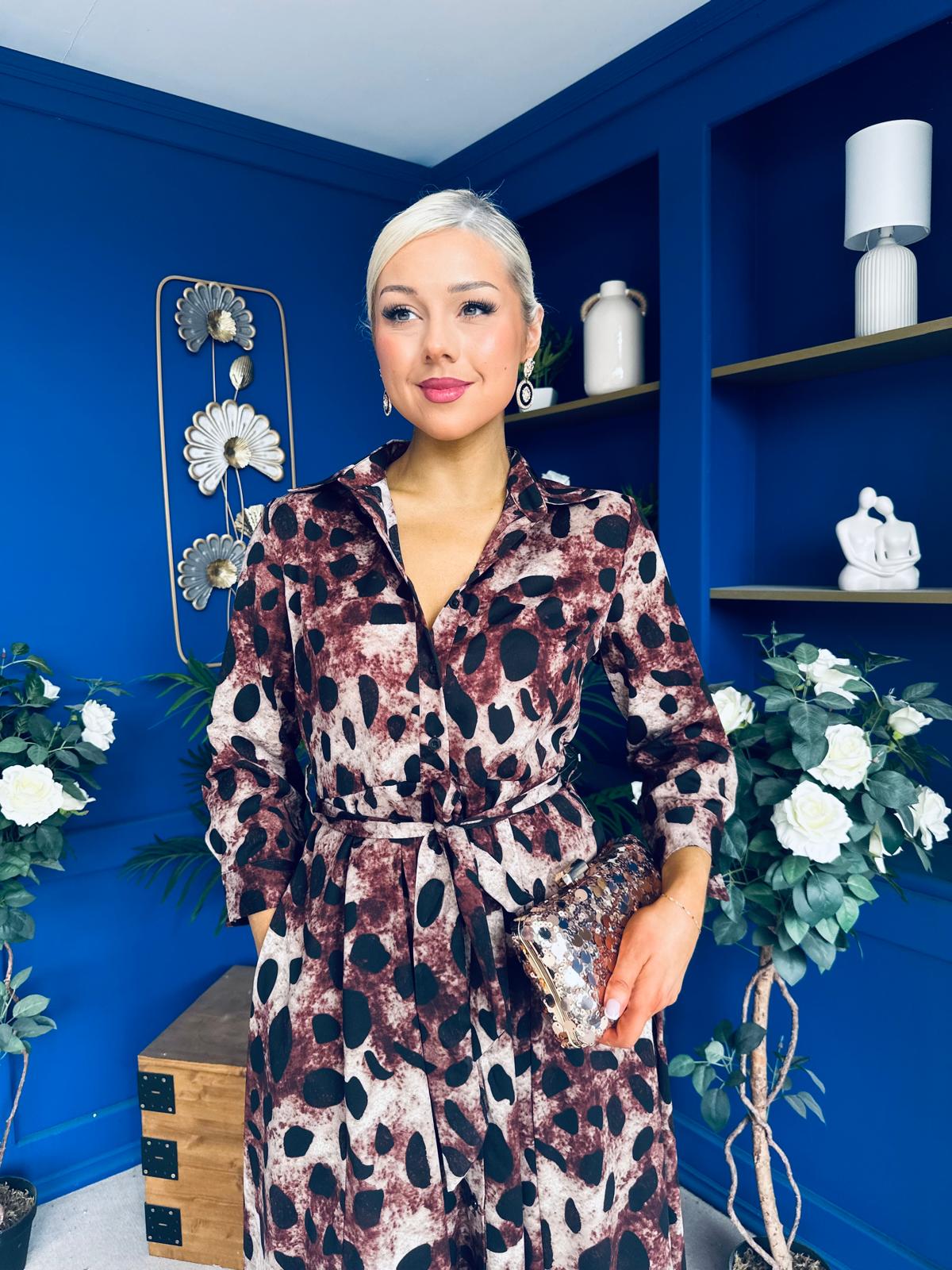 Angela Maxi Shirt Dress Animal Brown