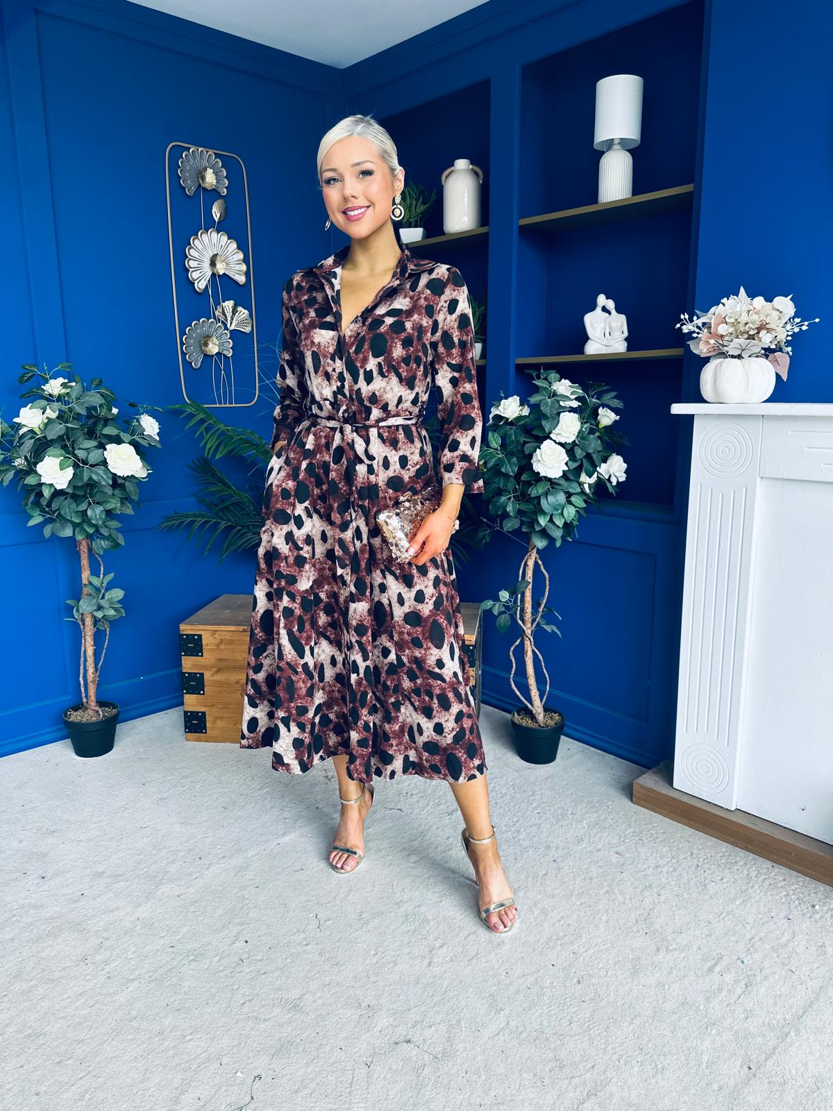 Angela Maxi Shirt Dress Animal Brown