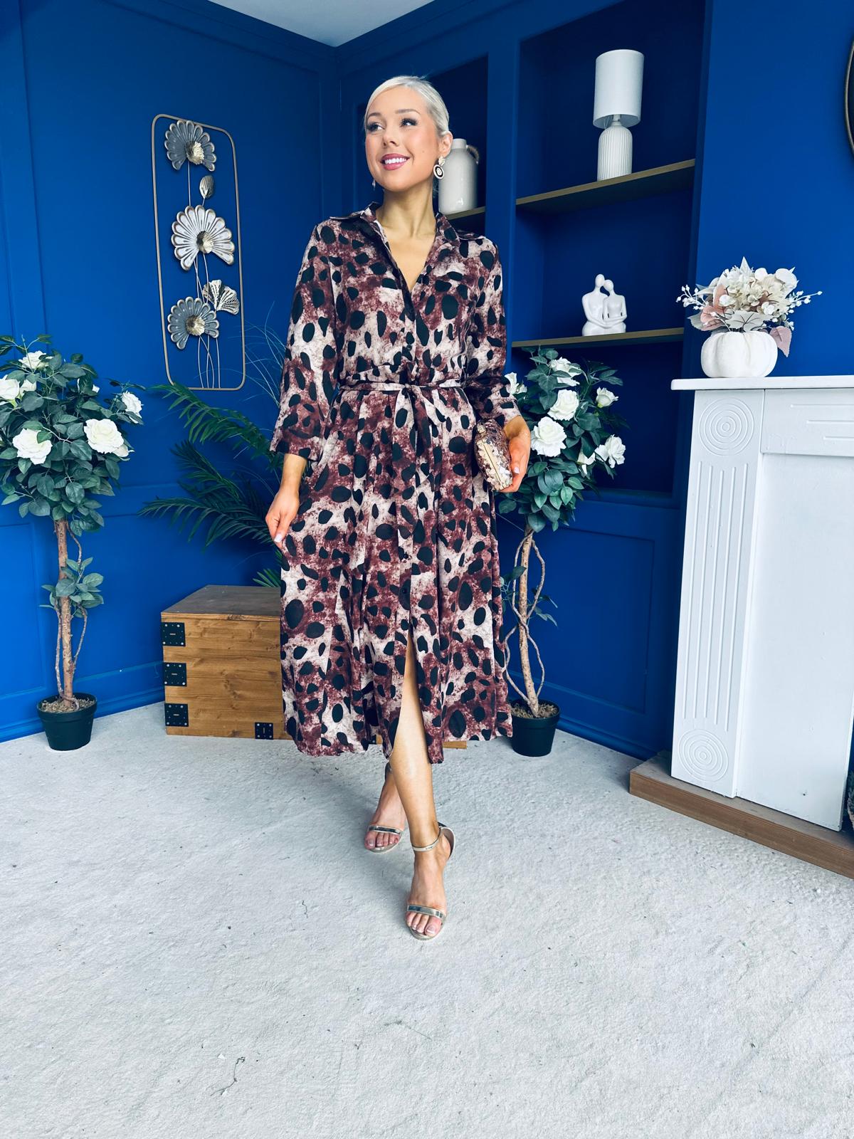 Angela Maxi Shirt Dress Animal Brown