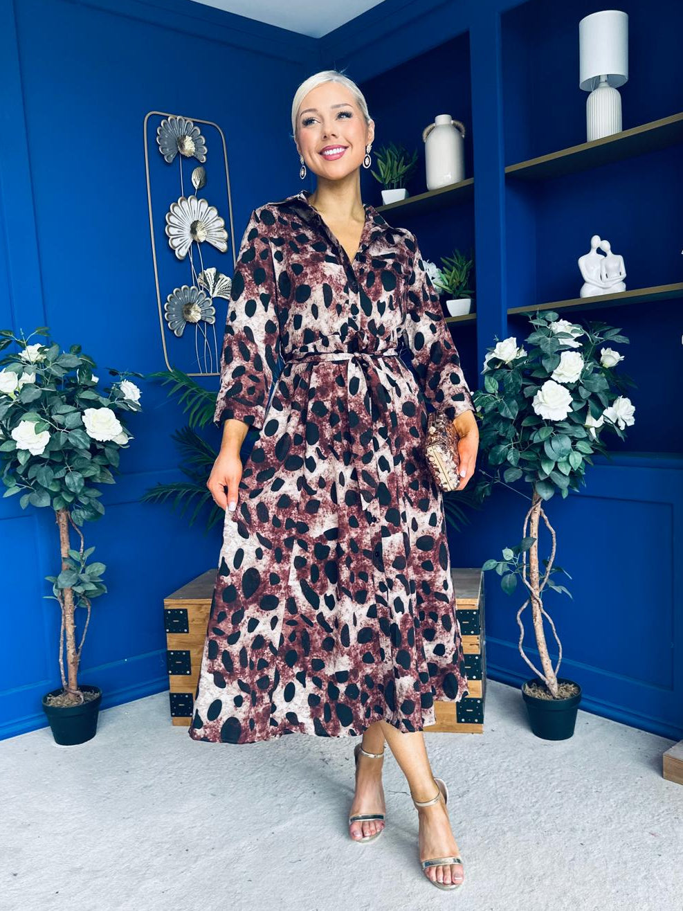 Angela Maxi Shirt Dress Animal Brown