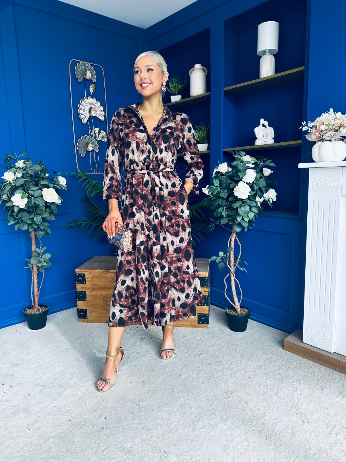 Angela Maxi Shirt Dress Animal Brown