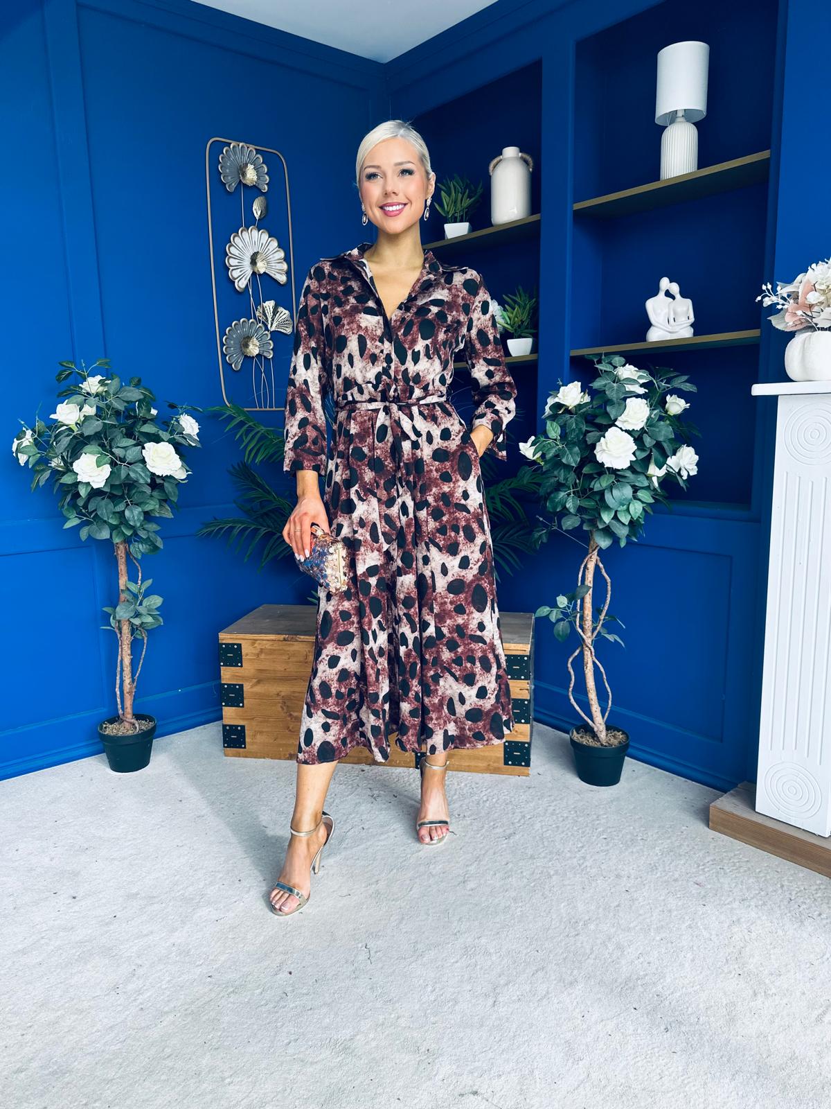 Angela Maxi Shirt Dress Animal Brown