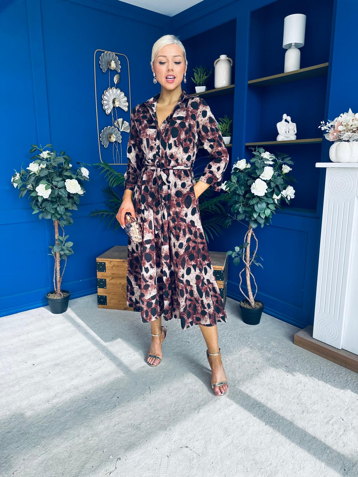 Angela Maxi Shirt Dress Animal Brown