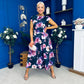 Breffy Asymmetric Neckline Skater Midi Floral Navy