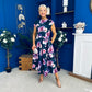 Breffy Asymmetric Neckline Skater Midi Floral Navy