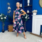 Breffy Asymmetric Neckline Skater Midi Floral Navy