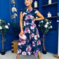 Breffy Asymmetric Neckline Skater Midi Floral Navy