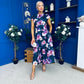 Breffy Asymmetric Neckline Skater Midi Floral Navy
