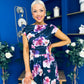 Breffy Asymmetric Neckline Skater Midi Floral Navy