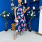 Breffy Asymmetric Neckline Skater Midi Floral Navy