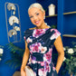 Breffy Asymmetric Neckline Skater Midi Floral Navy