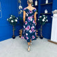 Breffy Asymmetric Neckline Skater Midi Floral Navy