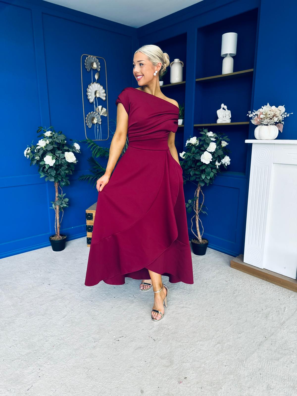 Florie Frill Wrap Maxi Dress Wine