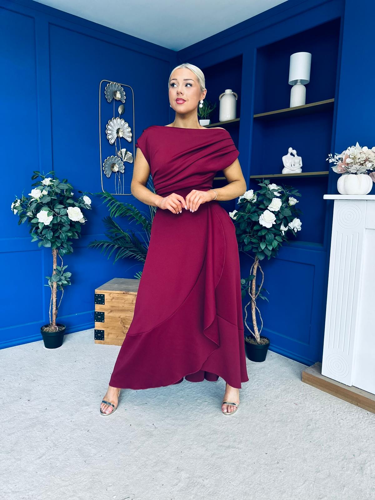 Florie Frill Wrap Maxi Dress Wine