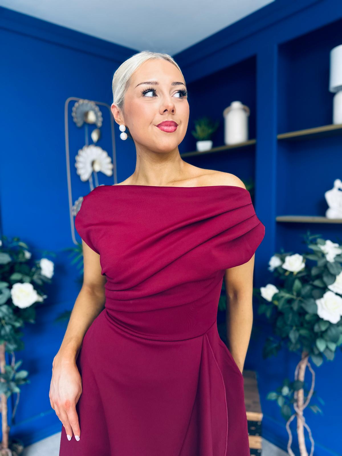 Florie Frill Wrap Maxi Dress Wine