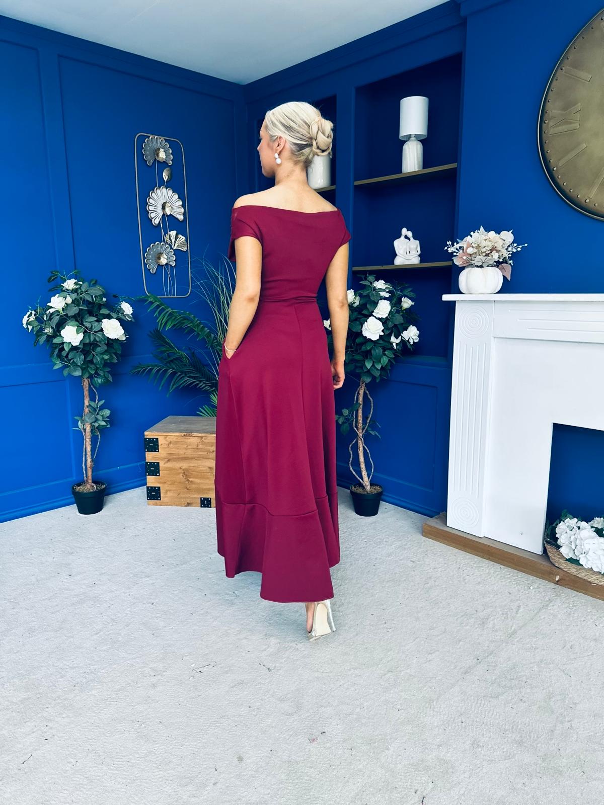 Florie Frill Wrap Maxi Dress Wine