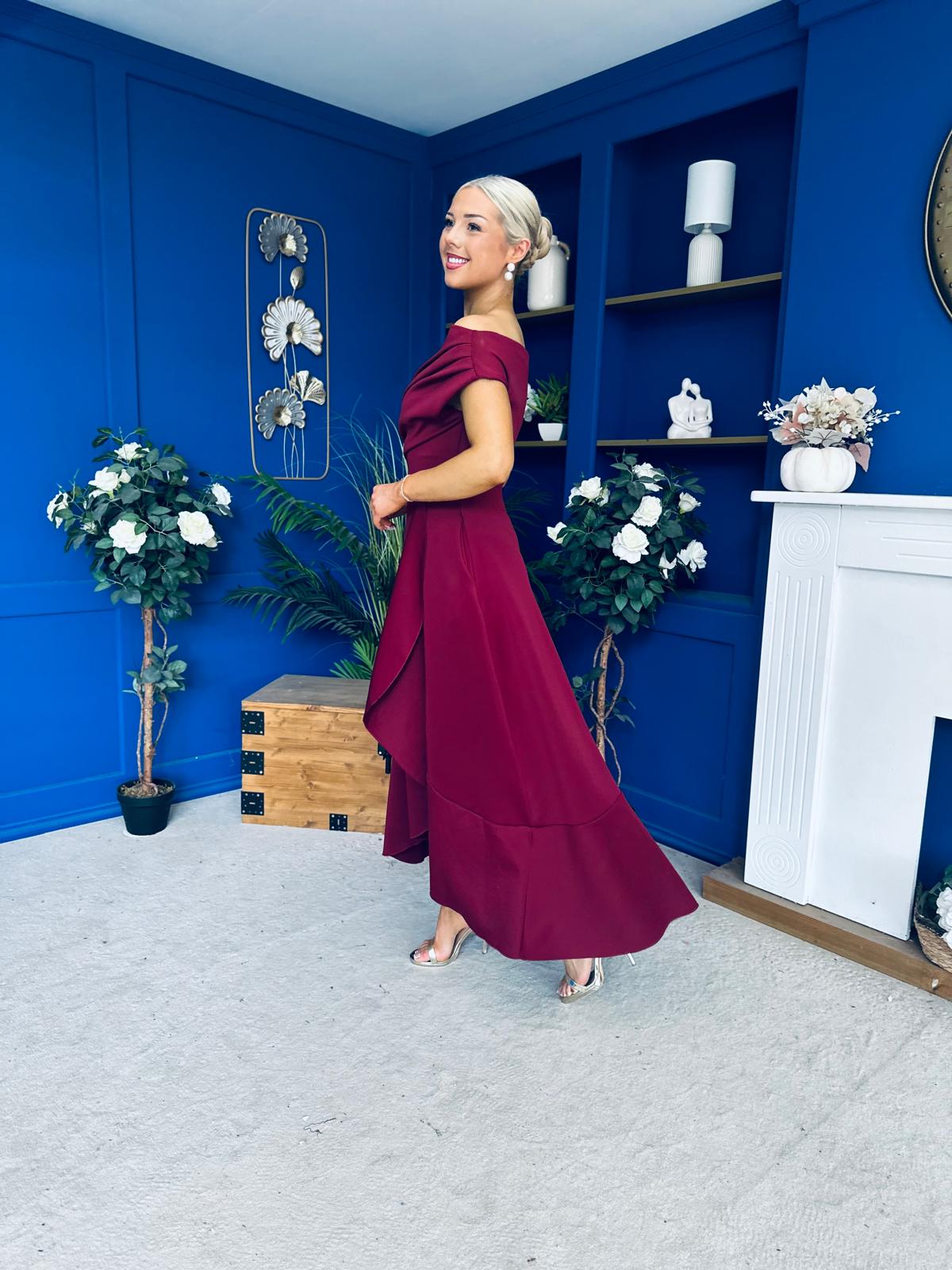 Florie Frill Wrap Maxi Dress Wine