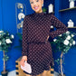 Riana High Neck Long Sleeve Mini Dress Pink Polka Burgundy